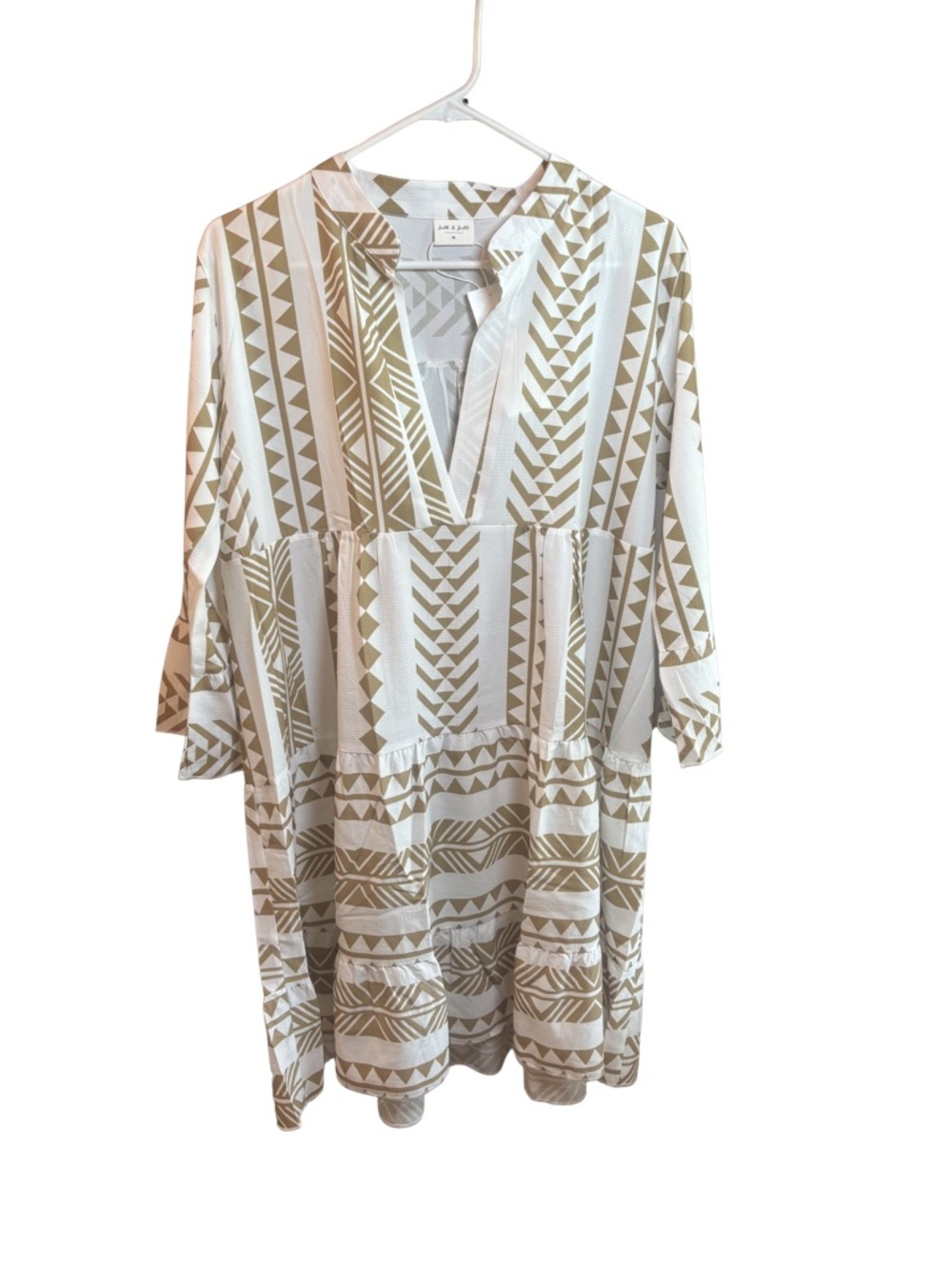 Women's Taupe & White Boho Coastal Cowgirl Dress Medium New